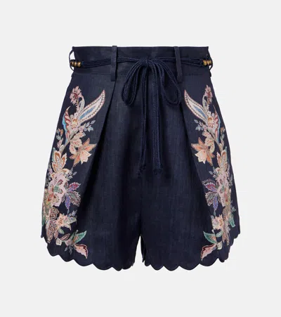 Zimmermann Rhiannon Tuck Shorts In Blue