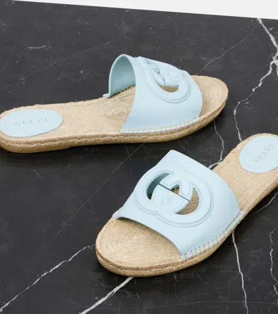 Gucci Gg Cutout Leather Espadrille Slides In Eden Lt Blue/ed.l.bl