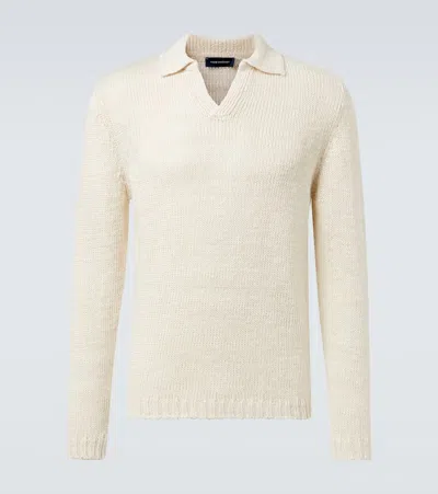 Thom Sweeney Linen-blend Polo Sweater In Milk