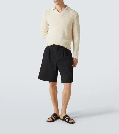 Thom Sweeney Linen-blend Polo Sweater In Milk