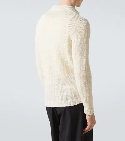 Thom Sweeney Linen-blend Polo Sweater In Milk