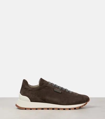 Brunello Cucinelli Suede Running Sneaker In Brown
