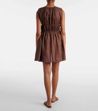 Asceno Gathered Linen Minidress In Chocolate