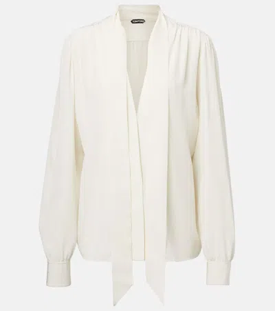 Tom Ford Tie-neck Silk Crêpe De Chine Blouse In Gum