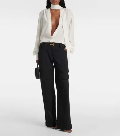 Tom Ford Tie-neck Silk Crêpe De Chine Blouse In Gum