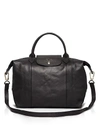 Longchamp Le Pliage Large Leather Satchel In Black