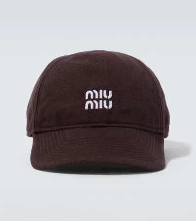 Miu Miu Baseballcap Aus Denim In Braun