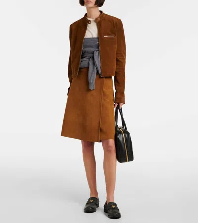 Miu Miu Suede Jacket In Braun