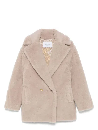 Max Mara Short Teddy Bear Icon Coat In Alpaca And Wool In Neutral