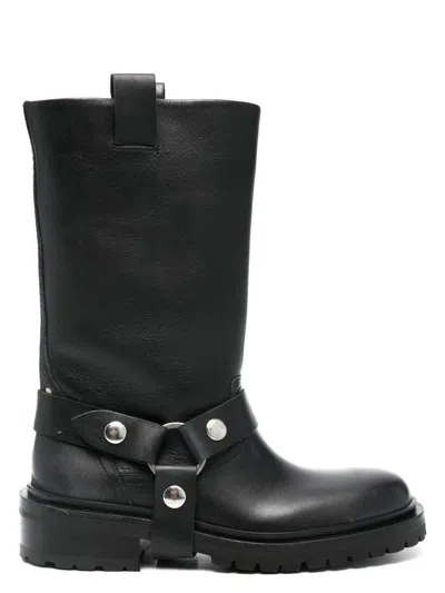 Golden Goose Kurt Boots In Black Leather With Buckle In Black