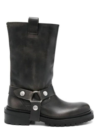 Golden Goose Kurt Boots In Black Leather With Buckle In Black