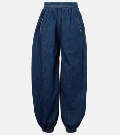 Valentino Chambray Denim Pants Elastic Cuffs In Blue