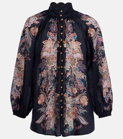 Zimmermann Rhiannon Billowed Ramie Shirt In Blue