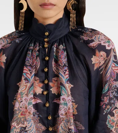 Zimmermann Rhiannon Billowed Ramie Shirt In Blue