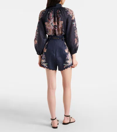 Zimmermann Rhiannon Billowed Ramie Shirt In Blue