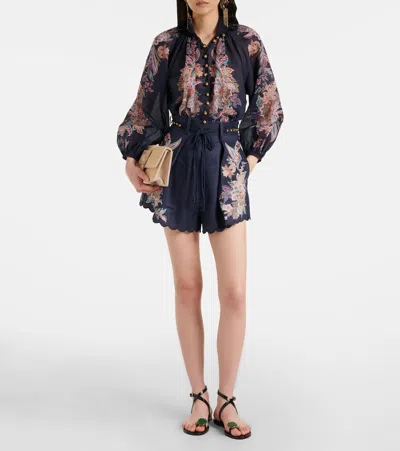 Zimmermann Rhiannon Billowed Ramie Shirt In Blue