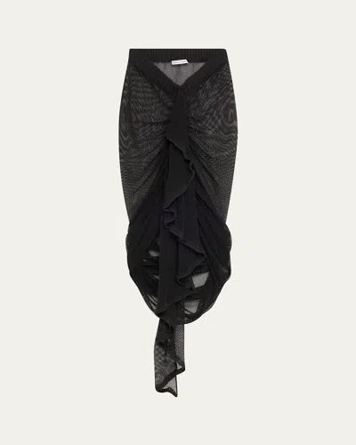 Aisling Camps Wave Mesh-knit Ruched Skirt In Black
