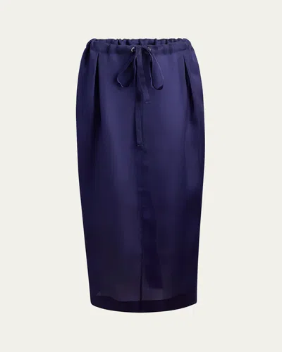 Khaite Semi-transparent Silk Maxi Skirt With Deep Back Slit In Amethyst