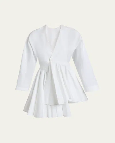 Alaïa Asym Belt Dress In Poplin In Blanc