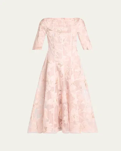 Talbot Runhof Waterlily Organza Jacquard Midi Dress In Pink