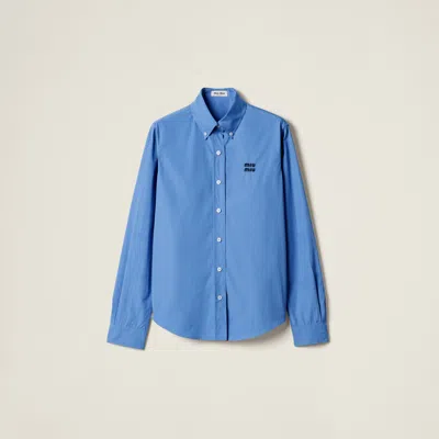 Miu Miu Button-detailed Cotton-poplin Shirt In Blue