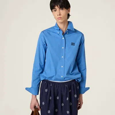 Miu Miu Button-detailed Cotton-poplin Shirt In Blue