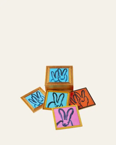 Hunt Slonem Framed Bunnies Coaster Box, Set Of 4 In Multi Color