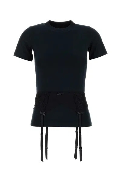 Balenciaga Women Black Crewneck T-shirt With Underwear Detail On The Waist In Cotton Woman In Black