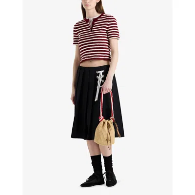 Prada Embroidered Terry Fabric Polo Shirt In Burgundy