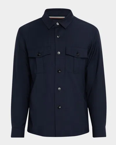 Canali Blue Lyocell Pocket Overshirt