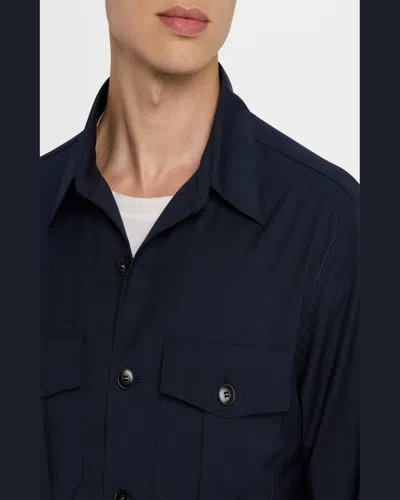 Canali Blue Lyocell Pocket Overshirt