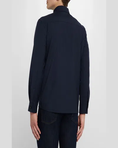 Canali Blue Lyocell Pocket Overshirt