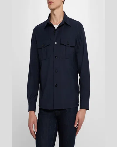 Canali Blue Lyocell Pocket Overshirt