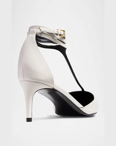 Khaite Mia Kitten Heel Pointed Toe T-strap Pump In Optic White