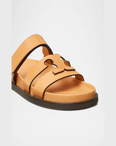 Tory Burch Double-strap Closure Slides With Elegant Buckle Detail In Yellow