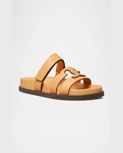 Tory Burch Double-strap Closure Slides With Elegant Buckle Detail In Yellow