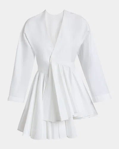 Alaïa Asym Belt Dress In Poplin In Blanc