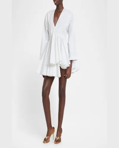 Alaïa Asym Belt Dress In Poplin In Blanc