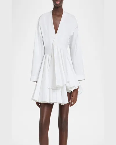 Alaïa Asym Belt Dress In Poplin In Blanc