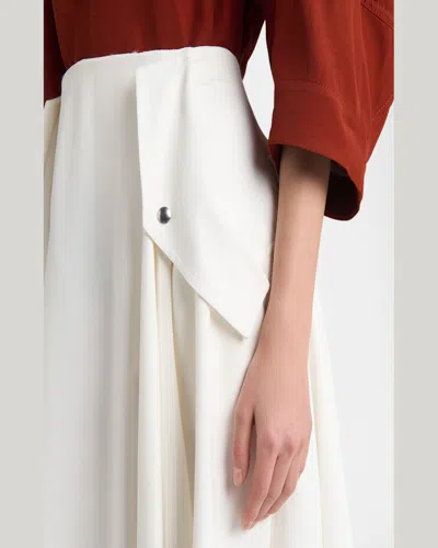 Bottega Veneta Flared High Waist Skirt With Metal Button In Bianco