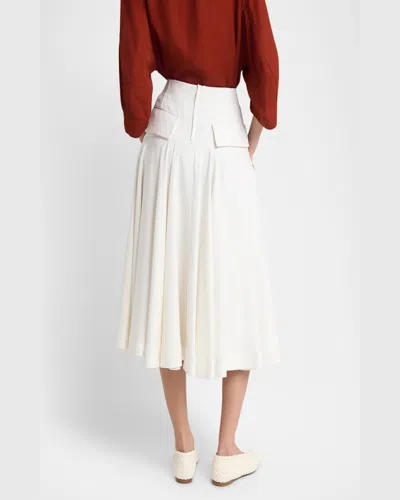 Bottega Veneta Flared High Waist Skirt With Metal Button In Bianco