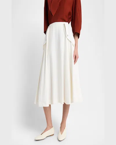 Bottega Veneta Flared High Waist Skirt With Metal Button In Bianco