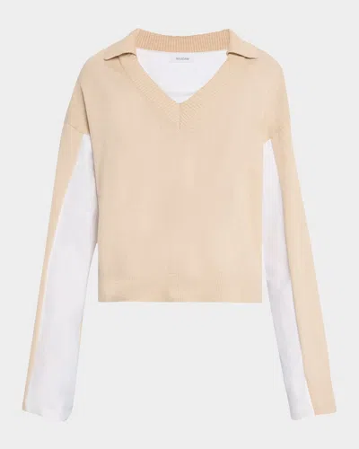 Naadam Cotton-cashmere Mixed Media Sweater In Neutral