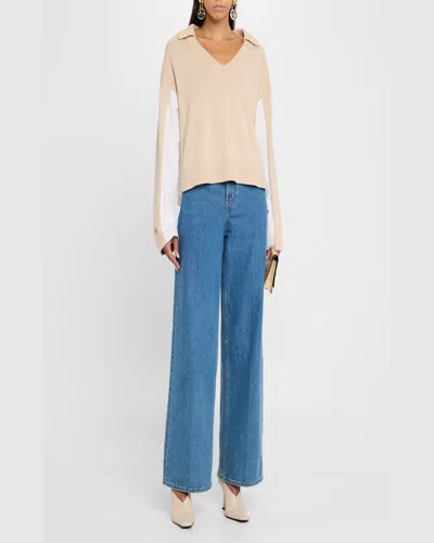 Naadam Cotton-cashmere Mixed Media Sweater In Neutral