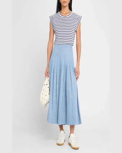 The Great . The Rhythm Pleated Chambray Midi Skirt In Boiler Wash