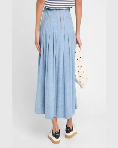 The Great . The Rhythm Pleated Chambray Midi Skirt In Boiler Wash