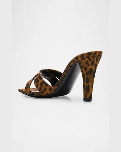 Saint Laurent Mule Jill In Gros-grain Leopard Print In Manto Naturale