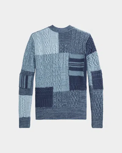 Ralph Lauren Girl's Cotton Patchwork Cardigan Sweater In Blue Heather Multi