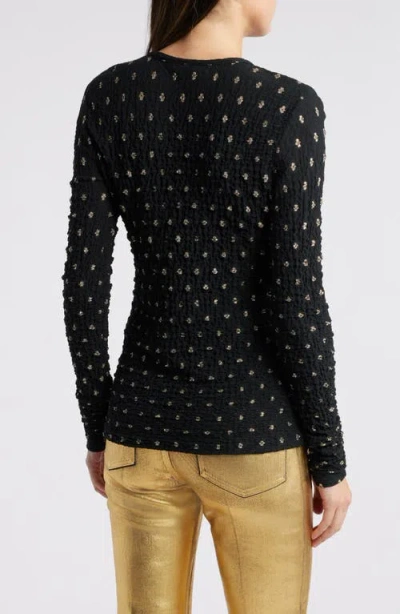 Frame Metallic Textured Mesh Top In Black Multi