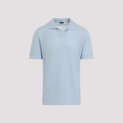 Kiton Cotton Polo Shirt Perforated Fabric In Blue